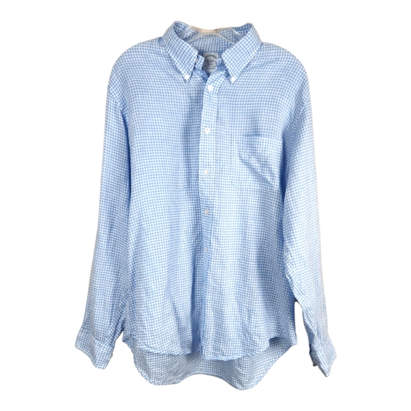 Brooks Brothers Other - Brooks Brothers Regent Gingham Irish Linen Long Sleeve LARGE Baird McNutt Blue